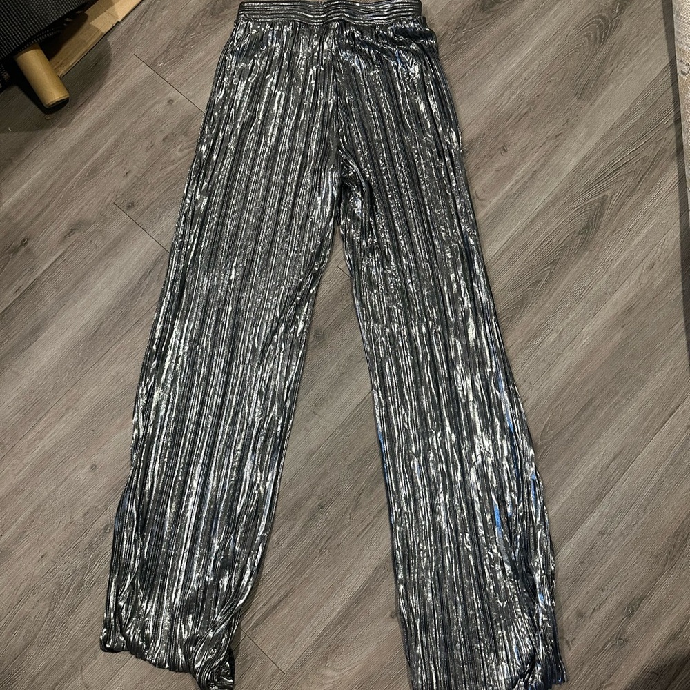 Shiny Silver Pleated Pants